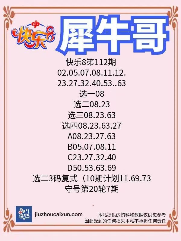 犀牛哥2025年05月02日快乐8、3D、双色球、大乐透、排列3排列5推荐！